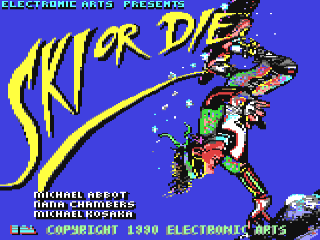 Ski Or Die title screen for Commodore 64